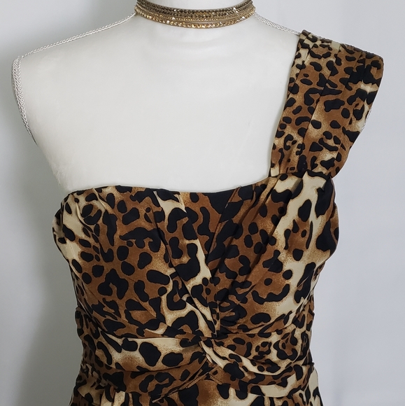 Nanette Lepore One Shoulder Leopard Print Ruched Lined Mini Dress Size 6 - Picture 4 of 15